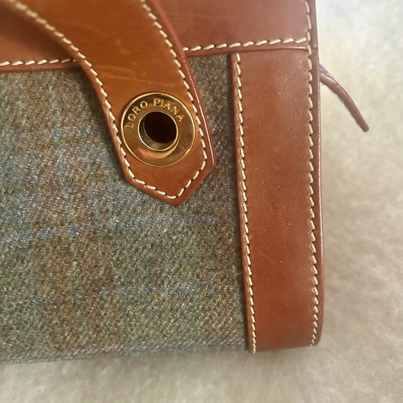 Rare Loro Piana Brown & Plaid Blue Leather Handbag - Picture 4 of 15